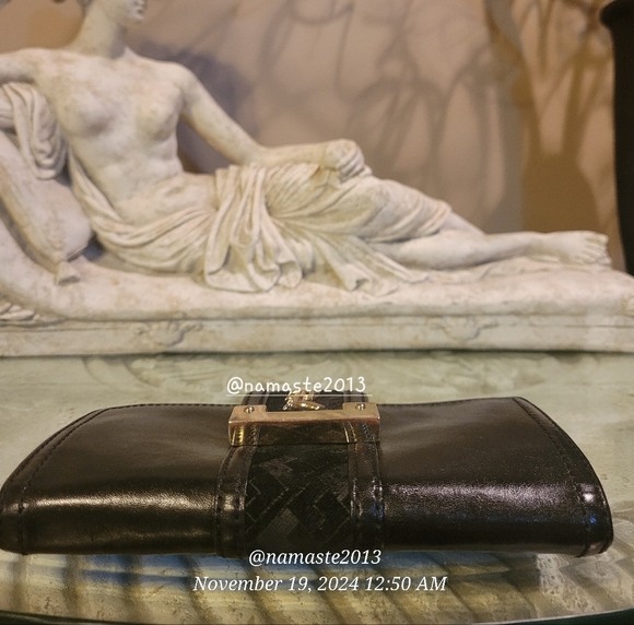 L.A.M.B. Gwen Stefani Leather Wallet Velour Center Stripe Designer Luxury #63 - Picture 4 of 14